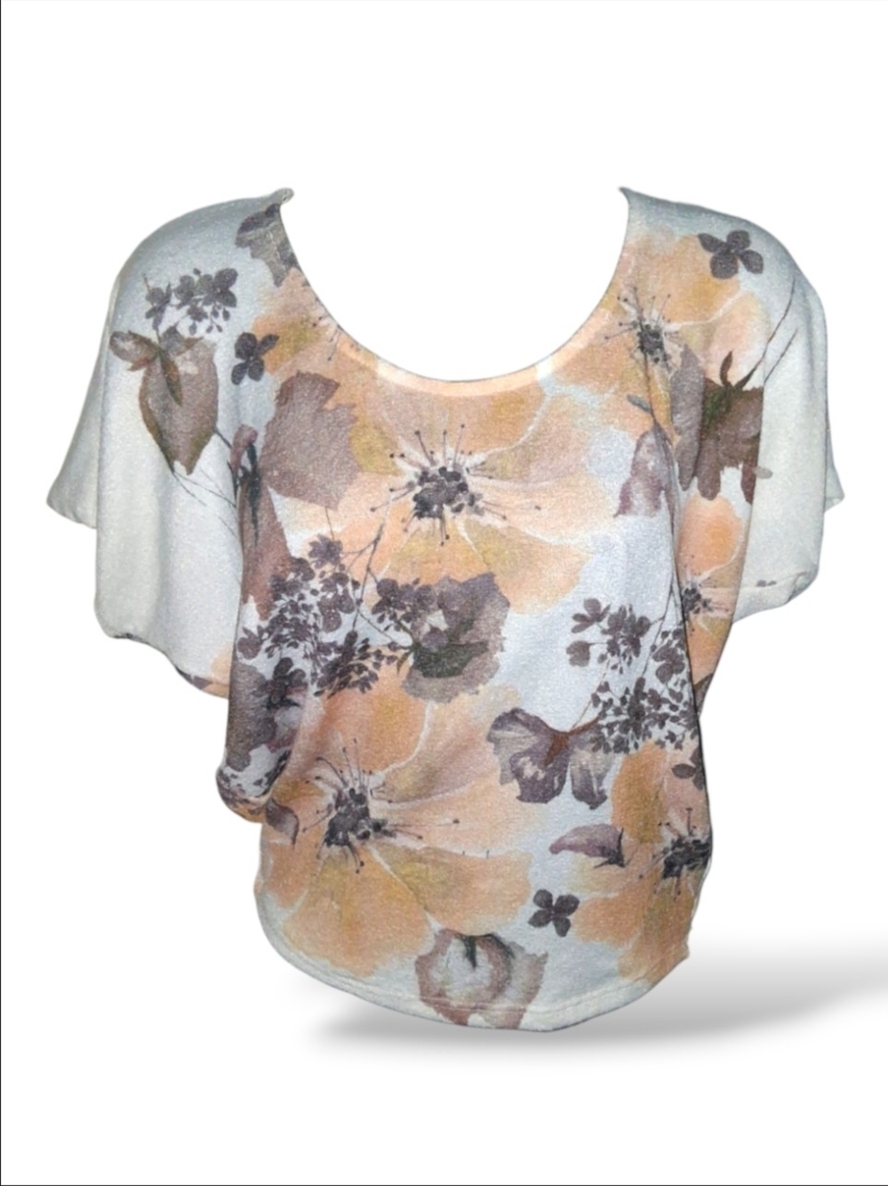 Papaya Peach Floral Scoop Neck Short Sleeve Top